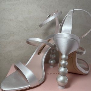 Sophia Webster Rosalind Pearl Satin Sculptured Heel Sandals